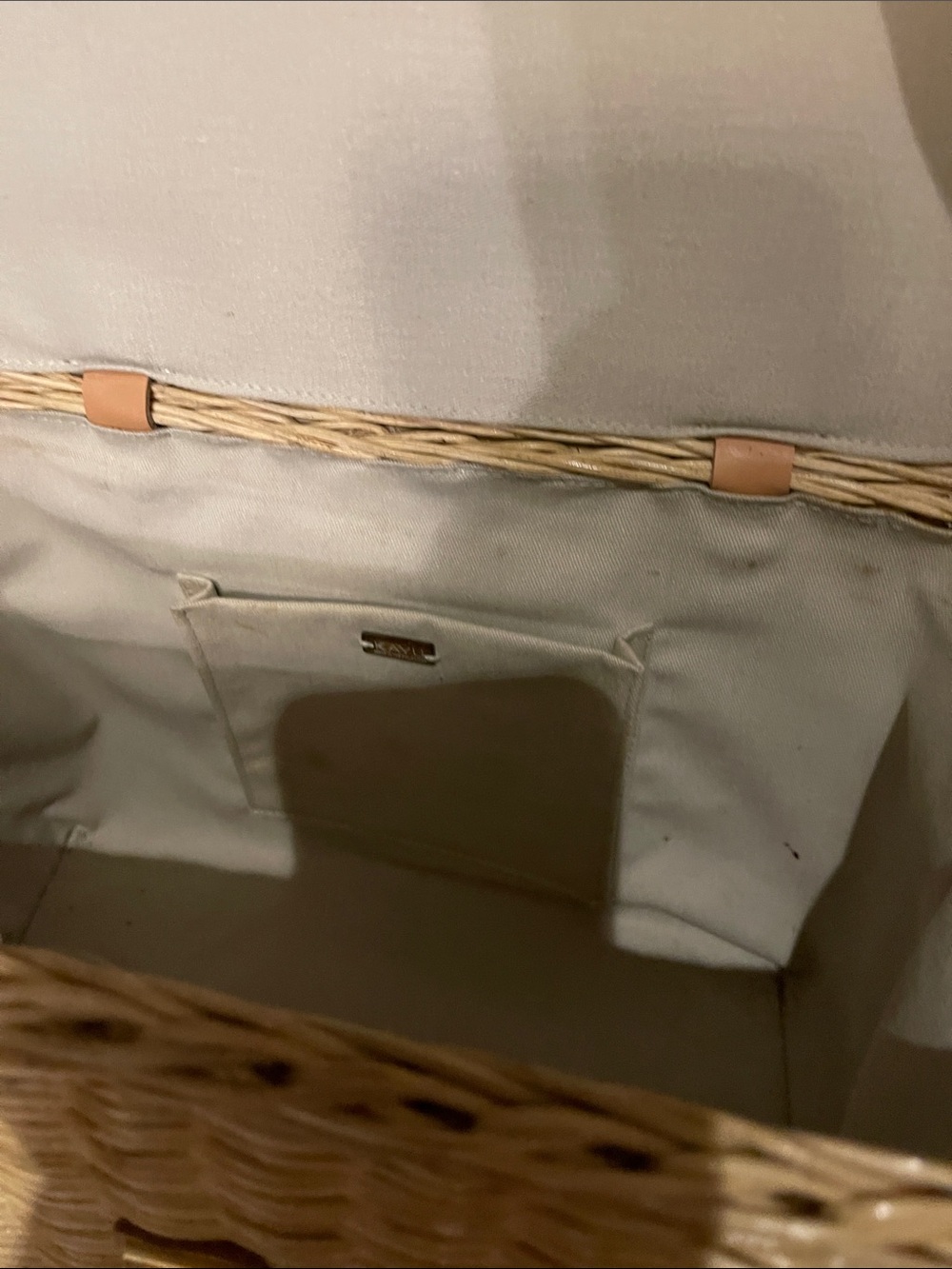 Woven Straw Tote Box Bag with Tan Leather Accent - Picture 5 of 11